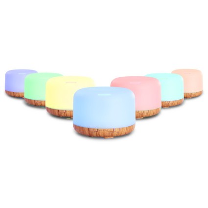 Devanti Ultrasonic Aroma Diffuser, ABS & PP, 500ml, White & Light Wood, 7-Color LED, Humidifier & Purifier
