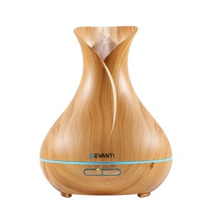 Devanti Aroma Diffuser 400ml Light Wood Ultrasonic 4-in-1 Humidifier Purifier Night Light Remote 7-Colour LED