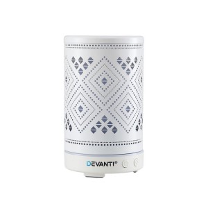 Devanti Ultrasonic Aroma Diffuser 100ml - Geometric Iron Design, 7-Colour LED, Quiet Operation, Auto-Off, Dual Mist Modes