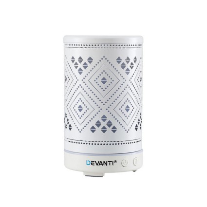 Devanti Ultrasonic Aroma Diffuser 100ml - Geometric Iron Design, 7-Colour LED, Quiet Operation, Auto-Off, Dual Mist Modes