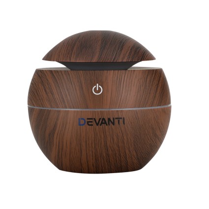 Devanti Ultrasonic Aroma Diffuser, Dark Wood, 130ml, 4-in-1 Aromatherapy, Humidifier, Purifier, LED Night Light