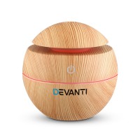 Devanti Aroma Diffuser 130ml Light Wood Grain, 4-in-1 Humidifier Purifier Night Light, 7-Colour LED, Ultrasonic Quiet