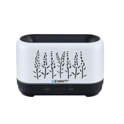 Devanti 200ml Aroma Diffuser Aromatherapy with Simulated Flame, Ultrasonic Mist, Timer, and Night Light - White