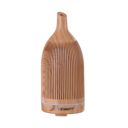 Devanti 4-in-1 Ultrasonic Aroma Diffuser 200ml - Light Wood Grain, LED Colours, Mist Modes, Timer, Quiet Operation