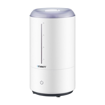 Devanti 4L Ultrasonic Humidifier and Aroma Diffuser Top Fill 250ml/hr Quiet Bedroom 360° Nozzle White