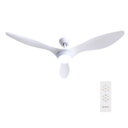 Devanti 52" DC Ceiling Fan with LED Light Remote 6 Speeds Reverse Timer Quiet Energy Efficient White