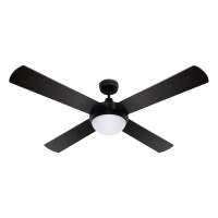 Devanti 52" Ceiling Fan with Light & Remote, AC Motor, 3 Speeds, Wooden Blades, LED Lighting, Black, Indoor/Outdoor