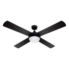 Devanti 52" Ceiling Fan with Light & Remote, AC Motor, 3 Speeds, Wooden Blades, LED Lighting, Black, Indoor/Outdoor