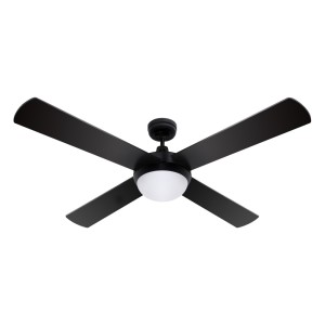 Devanti 52" Ceiling Fan with Light & Remote, AC Motor, 3 Speeds, Wooden Blades, LED Lighting, Black, Indoor/Outdoor