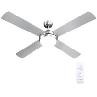 Devanti 52-inch Ceiling Fan DC Motor with LED Light Remote 6 Speeds Reverse Silver Modern Design Quiet