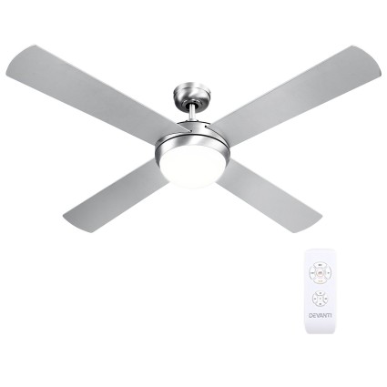 Devanti 52-inch Ceiling Fan DC Motor with LED Light Remote 6 Speeds Reverse Silver Modern Design Quiet