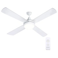Devanti 52-inch DC Ceiling Fan with 3-Colour LED Light Remote 6 Speeds Reverse Quite White 35W Extension Rod