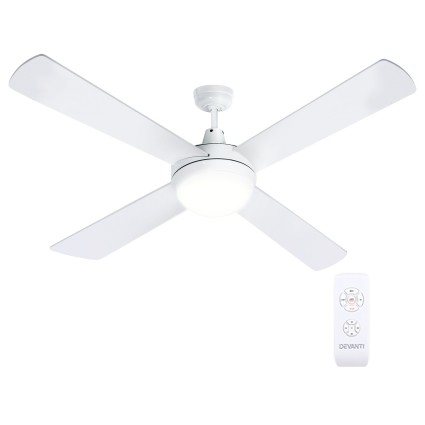 Devanti 52-inch DC Ceiling Fan with 3-Colour LED Light Remote 6 Speeds Reverse Quite White 35W Extension Rod
