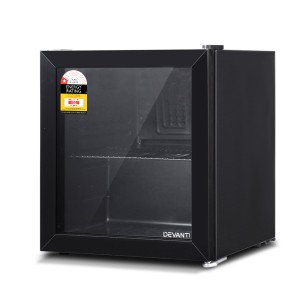 Devanti 46L Bar Fridge, Glass Door Black - Compact, Energy-Efficient, 5 Settings, Eco-Friendly, Adjustable Shelves