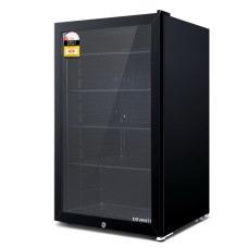 Devanti 98L Black Bar Fridge with Glass Door, Adjustable Shelves, LED Light, Lock, and Eco-Friendly Refrigerant
