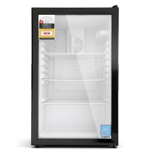 Devanti 105L Bar Fridge - Black Glass Door Mini Fridge with Adjustable Shelves, LED Light, and 6 Temp Settings