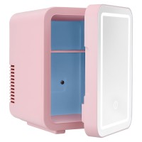 Glacio 4L Pink Mini Fridge: Skincare Beauty Cooler & Warmer with LED Mirror, Dual Power, Quiet & Portable Design