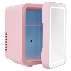 Glacio 4L Pink Mini Fridge: Skincare Beauty Cooler & Warmer with LED Mirror, Dual Power, Quiet & Portable Design