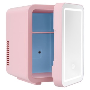 Glacio 4L Pink Mini Fridge: Skincare Beauty Cooler & Warmer with LED Mirror, Dual Power, Quiet & Portable Design