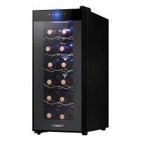 Devanti Wine Fridge Cooler, Thermoelectric, 12 Bottle Capacity, Black, 50x25.3x64.5cm, UV-Resistant, Silent Operation