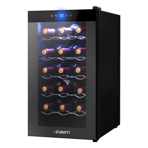 Devanti Wine Fridge Cooler, Thermoelectric, 18 Bottles, Black, 50L, Silent Operation, UV-Resistant Glass Door