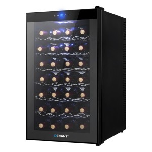 Devanti Wine Fridge Cooler, Thermoelectric, 28-Bottle Capacity, Black, 43x52x74.5cm, UV-Resistant, Silent Operation