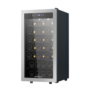 Devanti 42-Bottle Wine Fridge Cooler - UV Glass, LED Lighting, Silent Compressor, No Frost, Black, 87cm x 59cm x 55cm