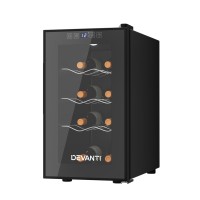 Devanti 8 Bottle Wine Fridge Cooler - UV Glass, LED Lighting, Silent Operation, Thermoelectric Cooling, 1-Year Warranty