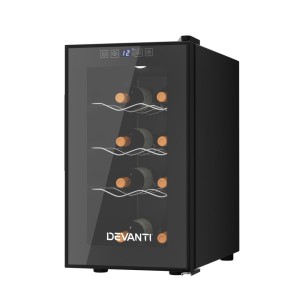 Devanti 8 Bottle Wine Fridge Cooler - UV Glass, LED Lighting, Silent Operation, Thermoelectric Cooling, 1-Year Warranty