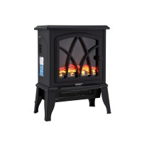 Devanti 2000W Freestanding Electric Fireplace Stove with 3D LED Flame Effect Adjustable Thermostat Two Heat Settings