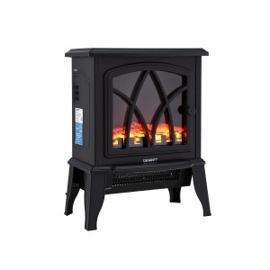 Devanti 2000W Freestanding Electric Fireplace Stove with 3D LED Flame Effect Adjustable Thermostat Two Heat Settings