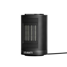 Devanti Electric Fan Heater, Ceramic, Compact 13.8x13.8x21.8cm, Black, 1200W, Rapid Heating, Safe & Energy Efficient