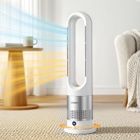 Devanti 2-in-1 Bladeless Tower Fan Heater, Portable Oscillating Cooler, 1200W, Quiet, ABS, 67cm, Remote, White/Silver