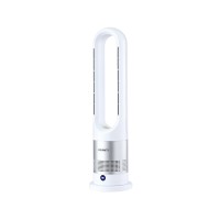Devanti 2-in-1 Bladeless Tower Fan Heater, Portable Oscillating Cooler, 1200W, Quiet, ABS, 67cm, Remote, White/Silver