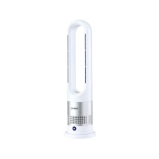 Devanti 2-in-1 Bladeless Tower Fan Heater, Portable Oscillating Cooler, 1200W, Quiet, ABS, 67cm, Remote, White/Silver