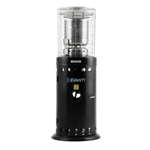 Devanti Outdoor Gas Patio Heater, Stainless Steel, 10kW, Black, Eco-Friendly, Safe, Heats Up to 20m², Ideal for Cafés