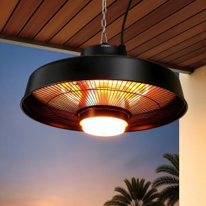 Devanti 2000W Outdoor Ceiling Infrared Heater with LED Light Remote Weather Resistant Black 3 Modes 50cm Chain