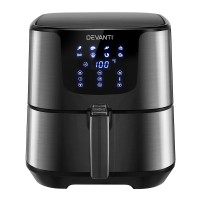 Devanti 7L Air Fryer - Black Stainless Steel, LCD Touch Control, Oil-Free Cooking, 8 Presets, 1700W Power