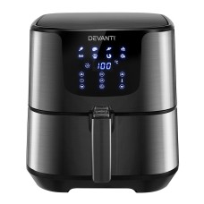 Devanti 7L Air Fryer - Black Stainless Steel, LCD Touch Control, Oil-Free Cooking, 8 Presets, 1700W Power