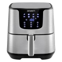 Devanti 7L Air Fryer with LCD Touch Control, Stainless Steel, 1700W Powerful 8-in-1 Cooking, Dishwasher Safe