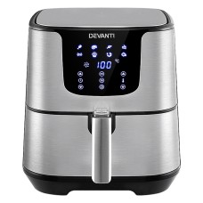 Devanti 7L Air Fryer with LCD Touch Control, Stainless Steel, 1700W Powerful 8-in-1 Cooking, Dishwasher Safe