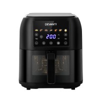 Devanti Air Fryer, Non-Stick 8L, Black, 1700W LCD Touch Control, Oil-Free Cooking with 7 Presets and Dishwasher-Safe