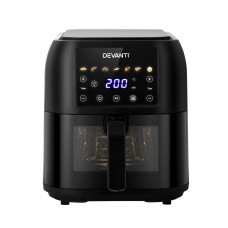 Devanti Air Fryer, Non-Stick 8L, Black, 1700W LCD Touch Control, Oil-Free Cooking with 7 Presets and Dishwasher-Safe