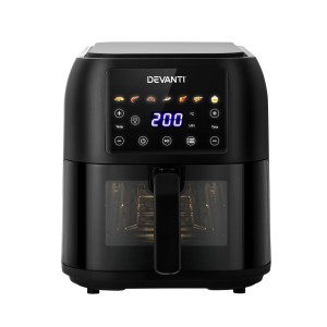 Devanti Air Fryer, Non-Stick 8L, Black, 1700W LCD Touch Control, Oil-Free Cooking with 7 Presets and Dishwasher-Safe