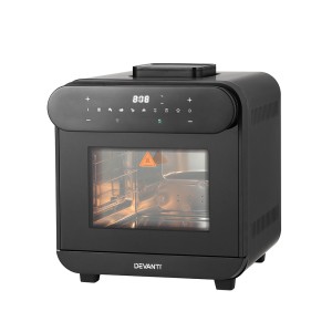 Devanti 15L Steam Air Fryer Oven, 1600W with Touch Control, 8 Presets, Non-Stick Pan, Safety Features, Black