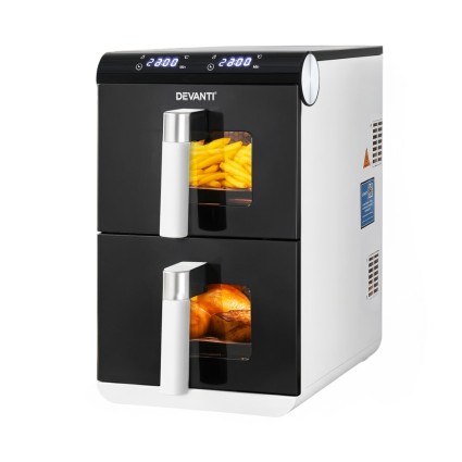 Devanti 11L Dual Zone Air Fryer Oven – 4-in-1 Stainless Steel, Touch Control, 1700W, 13 Presets, Dishwasher Safe