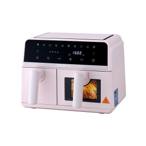 Devanti Air Fryer 9L Dual Zone 2600W, Pink - 3.5L+5.5L Baskets, 4-in-1 Functions,