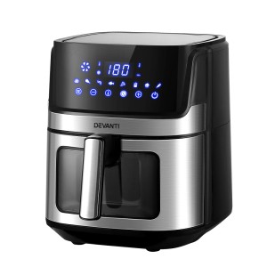 Devanti 6.5L Air Fryer with LCD Touch Panel, Clear Window, 1700W Power, Oil-Free Cooking, Dishwasher-Safe Components