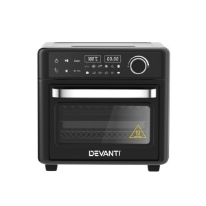 Devanti Air Fryer Oven, Stainless Steel, 15L, Black - Oil-Free Cooking with LCD Touch Panel & 12 Presets
