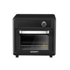 Devanti Air Fryer Oven, Stainless Steel, 20L, Black - LCD Touch, 12 Presets, Oil-Free Cooking, Bonus Accessories